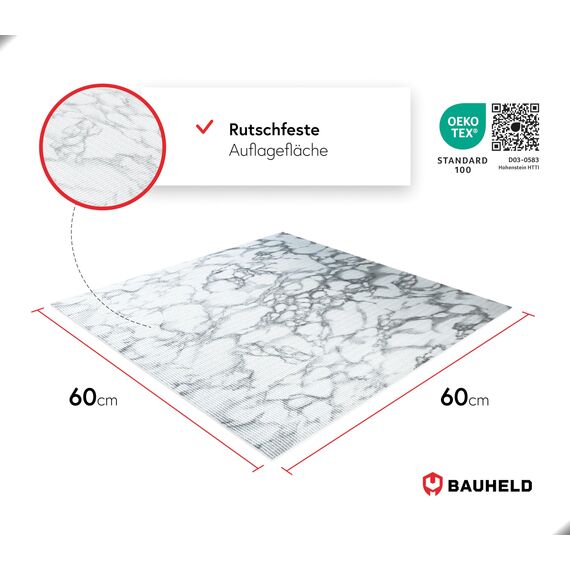 BAUHELD® Universal Waschmaschinen-Auflage [60x60cm] - Waschmaschinen-Abdeckung mit Vinyl-Beschichtung [Made in Germany] - Für Waschmaschine, Trockner, Küche, Wohnmobil, Badezimmer - Marble Grey