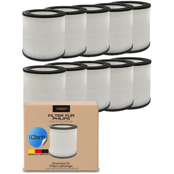 Comedes HEPA Filter für Philips 600 Series Luftreiniger (AC0650/10 & AC0651/10), einsetzbar statt NanoProtect FY0611/30 Ersatzfilter (10 Stück)