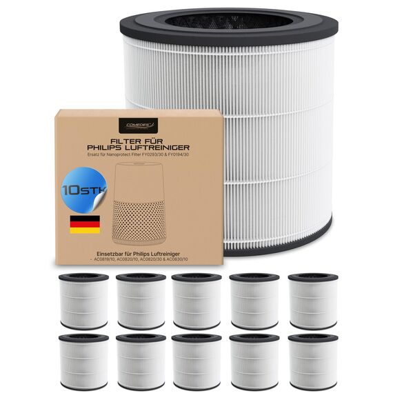 Comedes 3-in-1 Filter für Philips 800i Series Luftreiniger (AC810, AC0820 & AC0820), einsetzbar statt Philips FY0293/30 & FY0194/30 NanoProtect (10 Stück)