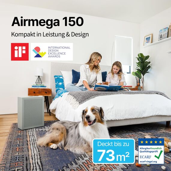 COWAY Luftreiniger Allergiker Zuhause Schlafzimmer air purifier, ECARF und Quiet Mark, Sleep Mode 20 dB, Vorfilter oben entnehmbar und waschbar, Allergie Rauch Pollen Haustiere, Airmega 150, Grün