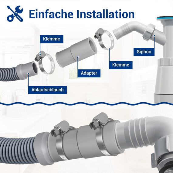 VIOKS Ablaufschlauch Adapter 21 auf 19 mmØ - Waschmaschine Abfluss Adapter Siphon für Geschirrspüler