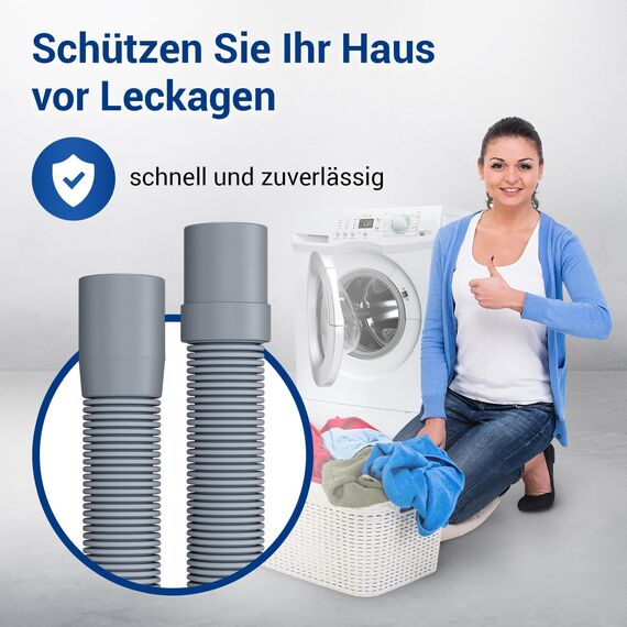 VIOKS Flexibler Ablaufschlauch Waschmaschine 1,5m 19/22mmØ & 18-28mmØ 2x Schlauchklemmen Set - Waschmaschine Schlauch Schlauchschellen Edelstahl Set