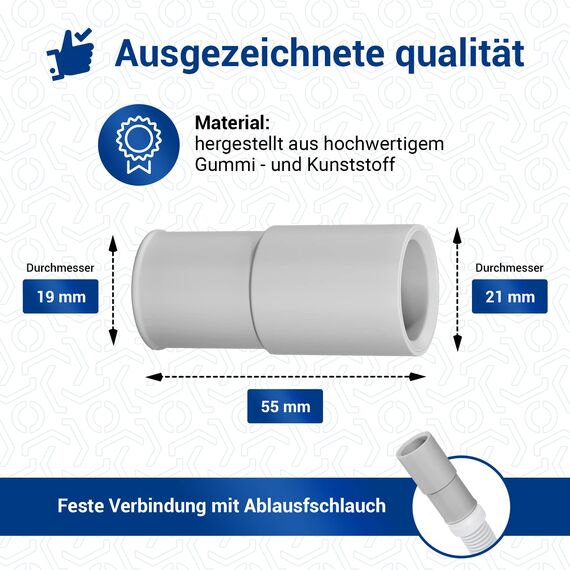 VIOKS Set 2x Waschmaschine Ablaufschlauch Adapter 21 auf 19 mmØ - Wasserschlauch Adapter Waschmaschine Abfluss Adаpter, Waschmаschine Ablauf Adаpter