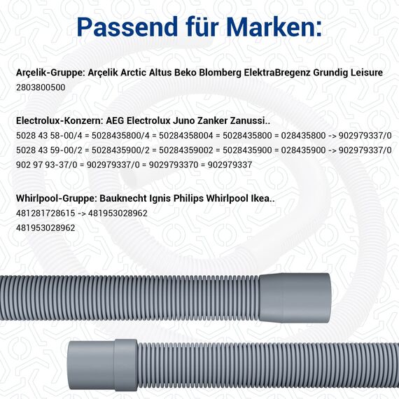 VIOKS Waschmaschine Ablaufschlauch 2,5m 19/22mmØ & Spülmaschine Ablaufschlauch Geschirrspüler/Flexibler Abwasserschlauch Waschmaschine Ersatzteile