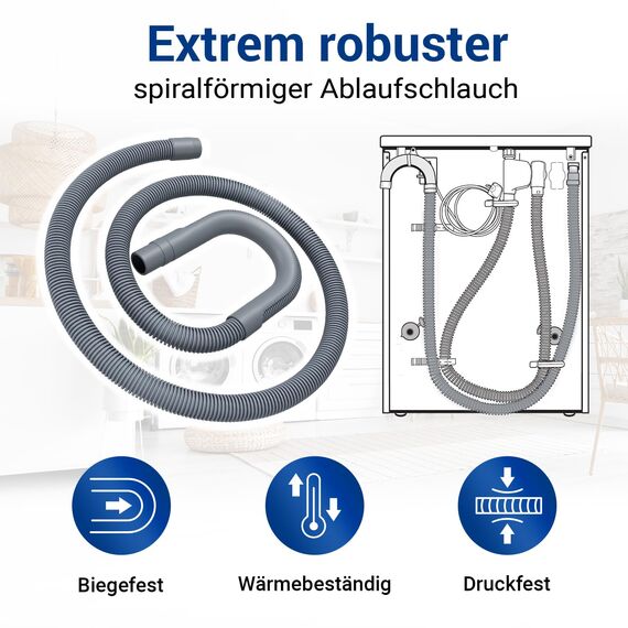 VIOKS Waschmaschine Ablaufschlauch Flexibel 1,5m 19/22mmØ & Spülmaschine Ablaufschlauch Geschirrspüler/Flexibler Abwasserschlauch Waschmaschine