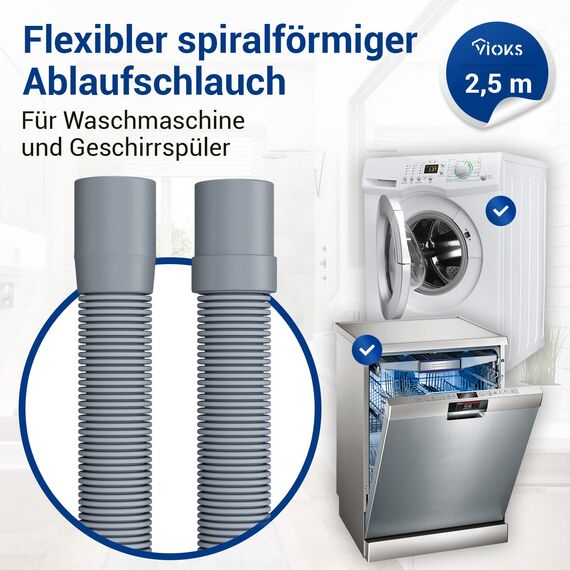 VIOKS Waschmaschine Ablaufschlauch 2,5m 19/22mmØ & Spülmaschine Ablaufschlauch Geschirrspüler/Flexibler Abwasserschlauch Waschmaschine Ersatzteile