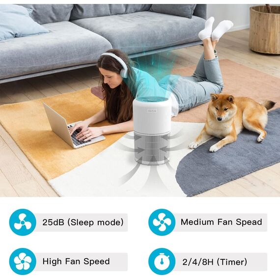 AIRTOK 2PC Luftreiniger, Luftreiniger Allergiker mit Aromatherapiefunktion, 99,97% Entfernung bis 0,1 Mikrometer, HEPA Luftfilter von Schimmel Staub Pollen Gerüche, Nachtlicht, Kindersicherung