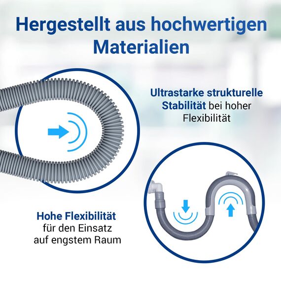 VIOKS Flexibler Ablaufschlauch Waschmaschine 4m 19/22mmØ mit 2x Schlauchschellen Edelstahl 18-28mmØ - Abwasserschlauch Spülmaschine mit Schlauchklemmen Set & Ablaufschläuche für Waschmaschinen