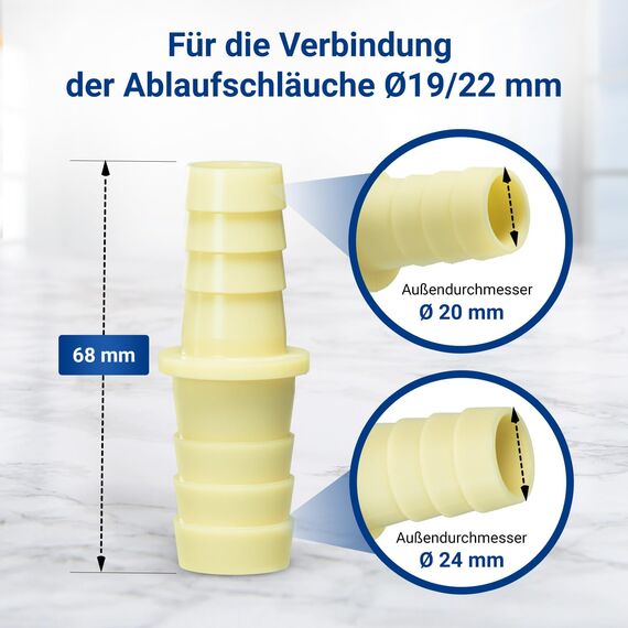 VIOKS Ablaufschlauch Verbinder Schlauch Verbindungsstück Wasserschlauch Verbinder 20/24mm Außen-Ø zum Verbinden von Ablaufschläuchen mit 19/22 mm Endstück-Ø - Spül-& Waschmaschine Zubehör