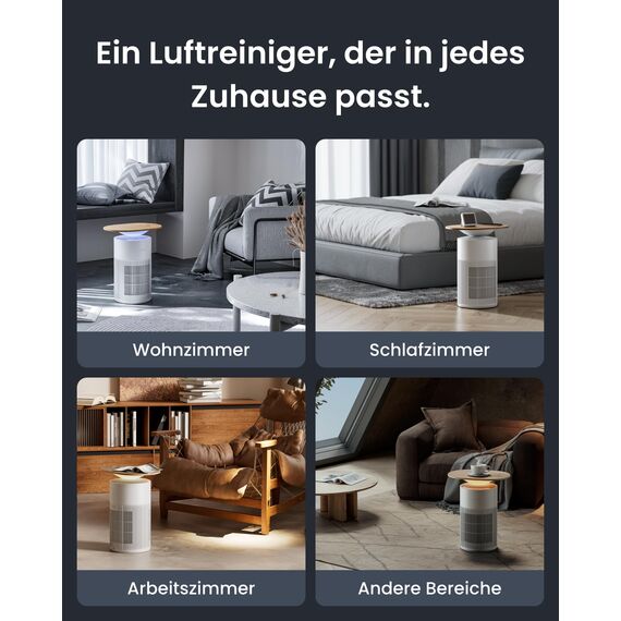 SwitchBot Luftreiniger mit App-Steuerung und Nachtlicht, CADR 400m³/h bis zu 83㎡ Zimmer, HEPA-Filter entfernt 99,97% Schimmel Staub Pollen