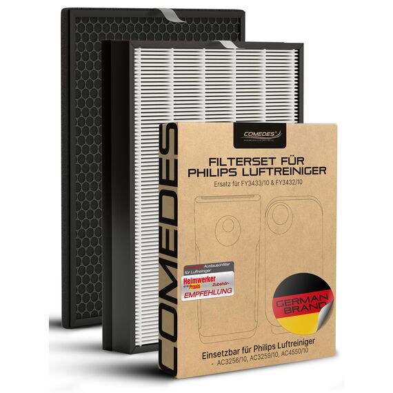Comedes Ersatzfilterset kompatibel mit Philips AC3256/10, AC3259/10 und AC4550/10 Luftreiniger | HEPA und Aktivkohle Filter | einsetzbar statt Philips FY3432/10 und FY3433/10