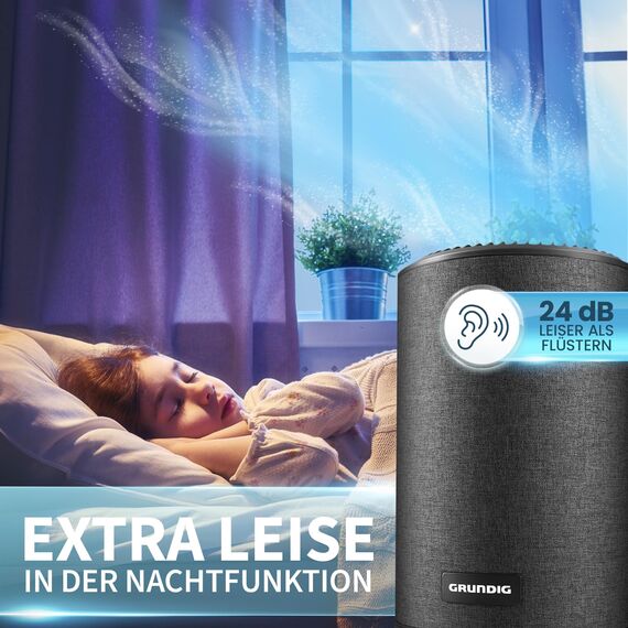 Grundig Luftreiniger Allergiker Air Purifier - Extra leise Hepa Filter + AKTIVKOHLEFILTER filtert 99,9% Schimmel Staub Pollen Viren Raucherzimmer, Luftqualitätsanzeige - 49m2 (Gerät + Ersatzfilter)