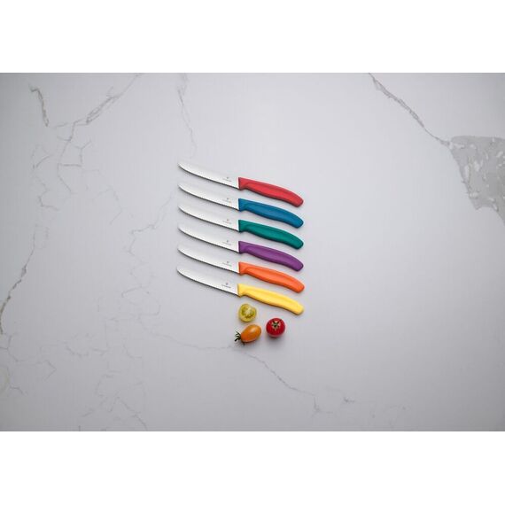 Victorinox Swiss Classic, Frühstücksmesser, Brötchenmesser Set 2teilig, Scharfe Klinge, Wellenschliff, 11 cm, Rostfreier Stahl, Blau