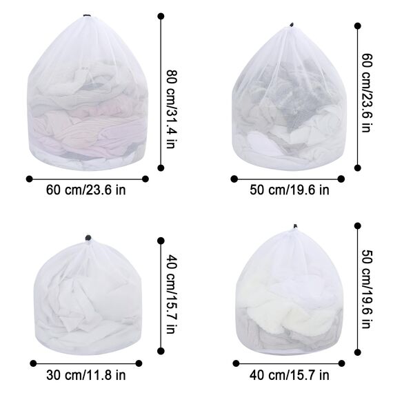 Hochwertiges 4er Set Feinmaschen-Wäschesäcke für die Waschmaschine - Mit praktischem Schnürverschluss und 4 verschiedenen Größen - Perfekt für Feinwäsche, Babykleidung und BHs
