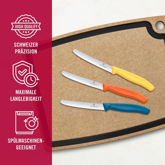 Victorinox Swiss Classic, Frühstücksmesser, Brötchenmesser Set 6teilig, Scharfe Klinge, Wellenschliff, 11 cm, Rostfreier Stahl, Farbig