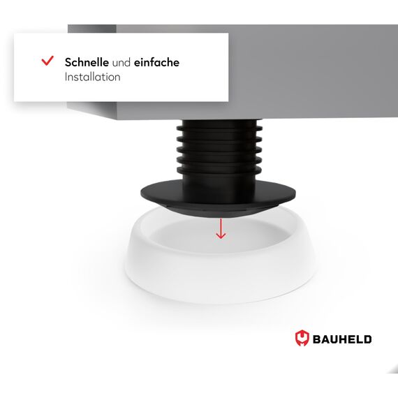 BAUHELD 4x Schwingungsdämpfer Waschmaschine und Trockner [Made in Germany] - Antivibrationsfüße aus Gummi - Vibrationsdämpfer kompatibel mit Bosch, Siemens, AEG - Rutschfeste Unterlage in Weiß