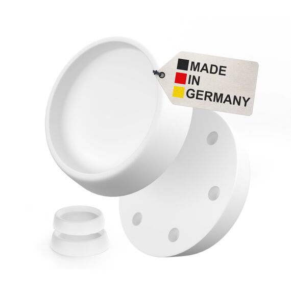 BAUHELD 4x Schwingungsdämpfer Waschmaschine und Trockner [Made in Germany] - Antivibrationsfüße aus Gummi - Vibrationsdämpfer kompatibel mit Bosch, Siemens, AEG - Rutschfeste Unterlage in Weiß