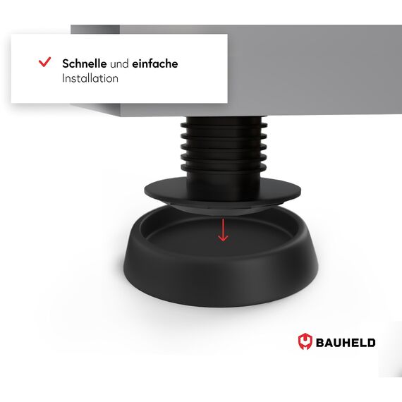 BAUHELD 4x Schwingungsdämpfer Waschmaschine und Trockner [Made in Germany] - Antivibrationsfüße aus Gummi - Vibrationsdämpfer kompatibel mit Bosch, Siemens, AEG - Rutschfeste Unterlage in Schwarz
