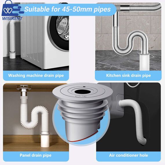 45-50mm Waschmaschinen Rohrdichtung WISIRENT, Grau Waschmaschinen-Ablaufschlauchdichtung, Washing Machine Drain Hose Seal, Waschmaschine Abfluss Dichtung Abflussrohr Dichtung für Zuhause, Küche, Bad