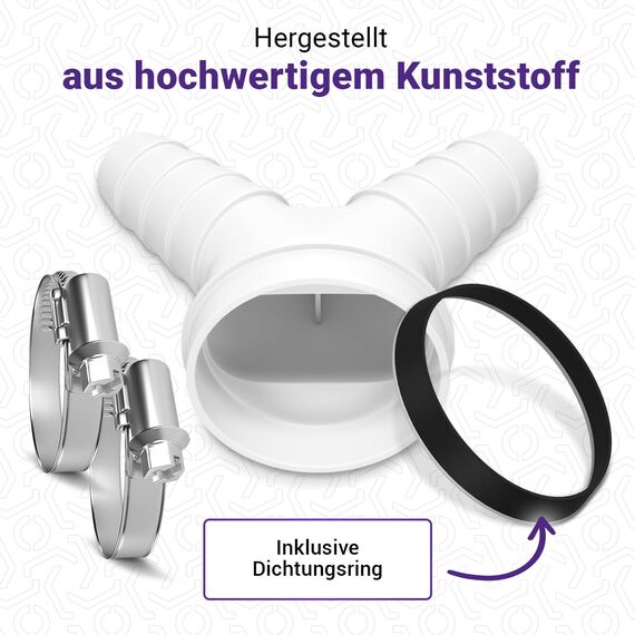 Viоks.pro Y Verteiler Waschmaschine Abfluss Adapter mit Rohrgewinde Größe 1 1/2 Zoll Schlauchanschluss + 2 Schlauchschellen Ø 20-32 mm & Y-Verteiler Waschmaschine Abfluss Waschmaschine Doppelanschluss