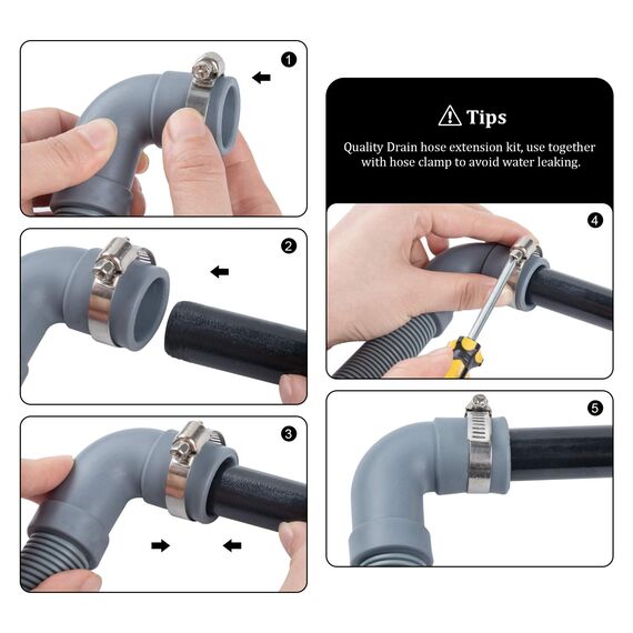 ilauke Ablaufschlauch Verlängerung für Waschmaschinen und Geschirrspüler, Verlängerungsschlauch Ablaufschlauchverlängerung mit Inklusive Bügel und Schlauchschellen, Abgewinkelt, 2,5m