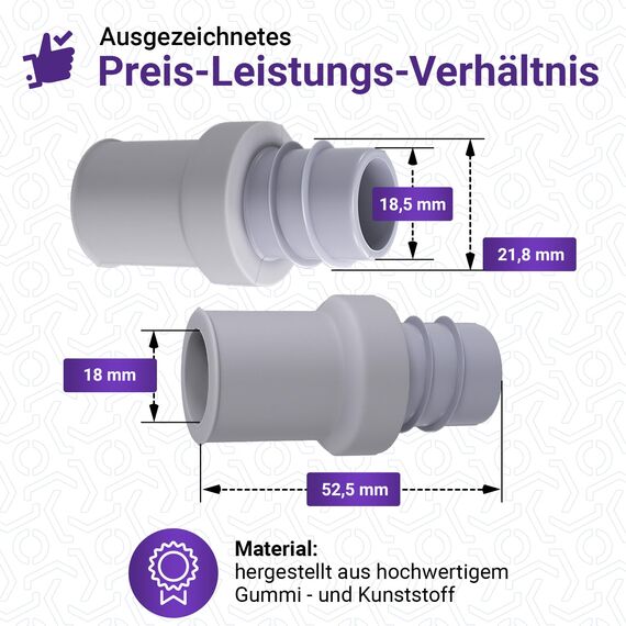 Viоks.pro Ablaufschlauch Verbinder 18 mmØ Waschmaschine Abfluss Adapter Gummi Schlauch Endstück - Verbindungsstück Ablaufschlauch Adapter für Abwasserschlauch Waschmaschine Spülmaschine