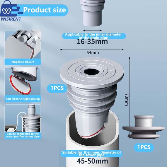 45-50mm Waschmaschinen Rohrdichtung WISIRENT, Grau Waschmaschinen-Ablaufschlauchdichtung, Washing Machine Drain Hose Seal, Waschmaschine Abfluss Dichtung Abflussrohr Dichtung für Zuhause, Küche, Bad