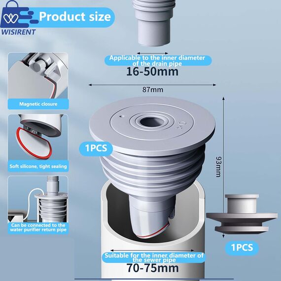 Waschmaschinen Rohrdichtung WISIRENT, 70-75mm Grau Universal-Rohrdichtungen Washing Machine Drain Hose Seal, Waschmaschinen Ablaufschlauchdichtung, Abflussrohr Dichtungsring für Waschmaschine