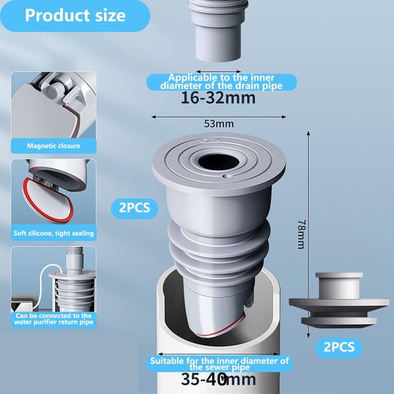 Waschmaschinen-Rohrdichtung WISIRENT, 2 Stück 35-40mm Grau Waschmaschine Abflussschlauch Dichtung Abflussrohrdichtung Schlauch, Dichtung für Ablaufschlauch Der Waschmaschine mit Verschlusskappe