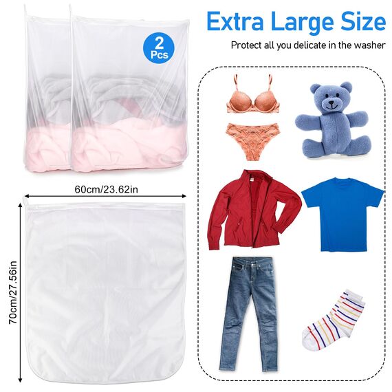 Wäschenetz Große für Waschmaschine, 2 Stück Wäschenetz 60 x 70cm, Haltbarer Wäschebeutel Wäschesack Waschmaschine mit Reißverschluss Laundry Bag für Reise, BH, Schuhe, Socken, Unterwäsch