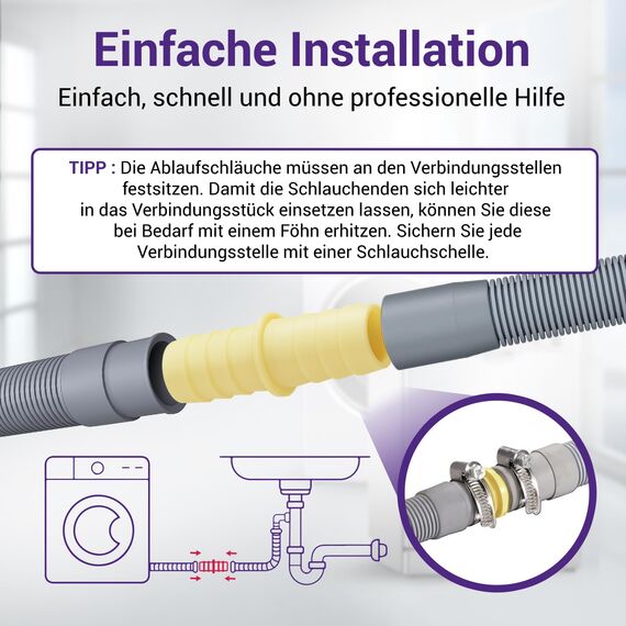 Viоks.pro Waschmaschine Ablaufschlauch Adapter Ø22mm für Flexibler Ablaufschlauch Verlängerung/Abwasserschlauch Spülmaschine & Schlauchverbinder für Wasserschlauch Waschmaschine