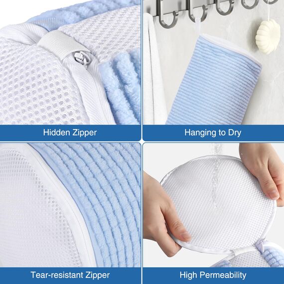 Teletrogy 2Pcs Schuhe Waschbeutel, Schuhwaschbeutel Waschmaschine mit Verstellbare Schuhspanner, Wäschesack Schuhe mit Verstecktem Reißverschluss, Wiederverwendbarer Wäschenetz für Sneaker, Blau