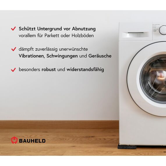 BAUHELD® Schwingungsdämpfer Waschmaschine 90x90 x 10mm [4 Stück] - Robuste Antirutsch-Pads aus Gummigranulat [Made in Germany] - Für Waschtrockner, Subwoofer, Outdoor Teppiche, 3D-Drucker