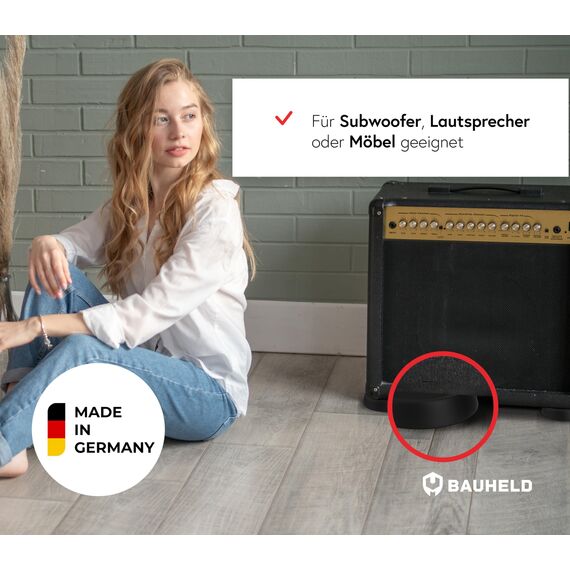 BAUHELD 4x Schwingungsdämpfer Waschmaschine und Trockner [Made in Germany] - Antivibrationsfüße aus Gummi - Vibrationsdämpfer kompatibel mit Bosch, Siemens, AEG - Rutschfeste Unterlage in Schwarz