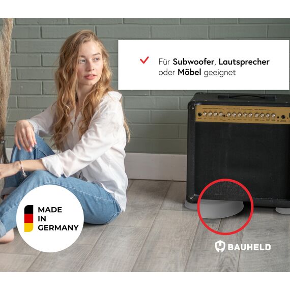 BAUHELD 4x Schwingungsdämpfer Waschmaschine und Trockner [Made in Germany] - Antivibrationsfüße aus Gummi - Vibrationsdämpfer kompatibel mit Bosch, Siemens, AEG - Rutschfeste Unterlage in Weiß