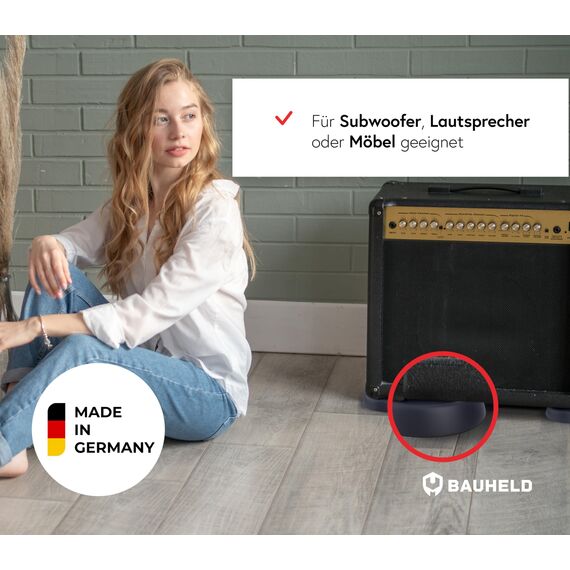BAUHELD 4x Schwingungsdämpfer Waschmaschine und Trockner [Made in Germany] - Antivibrationsfüße aus Gummi - Vibrationsdämpfer kompatibel mit Bosch, Siemens, AEG - Rutschfeste Unterlage in Grau
