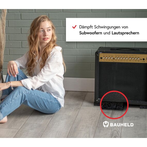 BAUHELD® Schwingungsdämpfer Waschmaschine 90x90 x 10mm [4 Stück] - Robuste Antirutsch-Pads aus Gummigranulat [Made in Germany] - Für Waschtrockner, Subwoofer, Outdoor Teppiche, 3D-Drucker