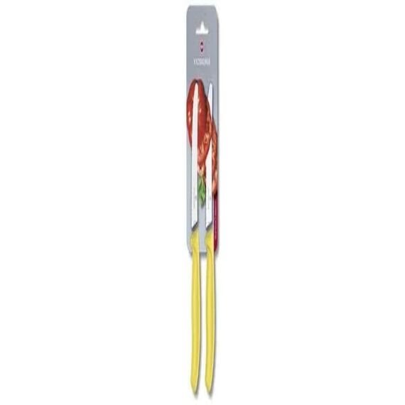 Victorinox Swiss Classic, Frühstücksmesser, Brötchenmesser, Scharfe Klinge, Wellenschliff, 11 cm, Kunststoffgriff, Rostfreier Stahl, Set 2teilig, Gelb