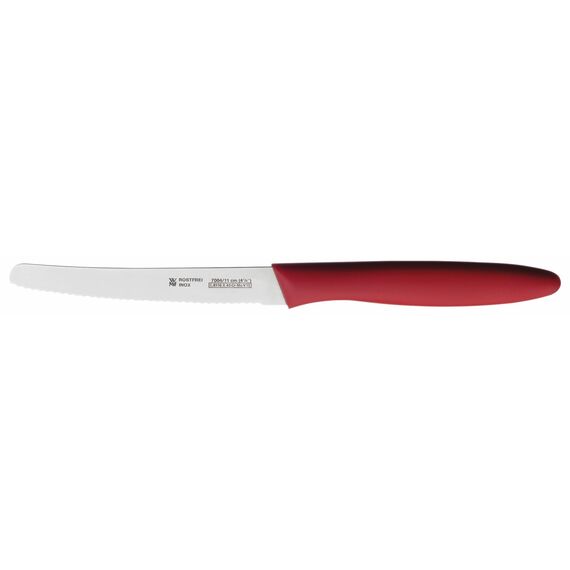 WMF Classic Line Frühstücksmesser Set 6-teilig, 23 cm, Brötchenmesser Wellenschliff, Brotzeitmesser, Spezialklingenstahl, Kunststoffgriff, rot