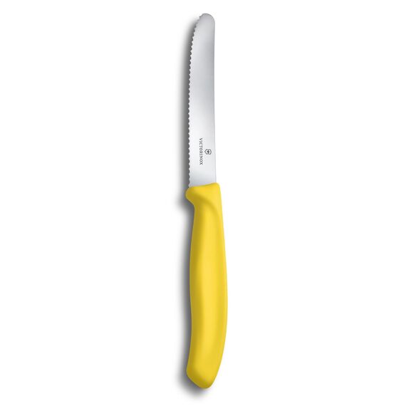 Victorinox Swiss Classic, Frühstücksmesser, Brötchenmesser, Scharfe Klinge, Wellenschliff, 11 cm, Kunststoffgriff, Rostfreier Stahl, Set 2teilig, Gelb
