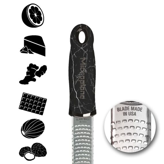 Microplane Zester Küchenreibe in Black Marble für Zitrusfrüchte, Parmesan, Ingwer, Schokolade & Muskatnuss mit feiner Edelstahlklinge - Made in USA