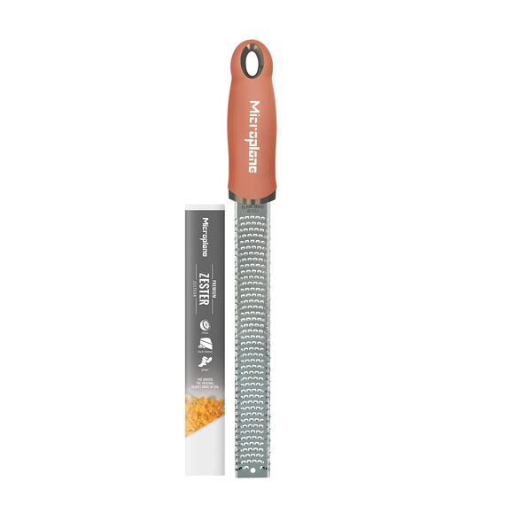 Microplane Zester Küchenreibe in Zimt-Orange für Zitrusfrüchte, Parmesan, Ingwer, Schokolade & Muskatnuss mit feiner Edelstahlklinge - Made in USA