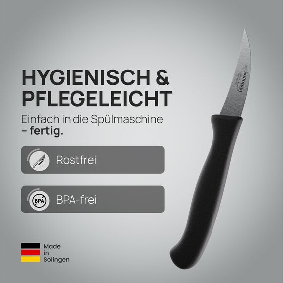 Schwertkrone® Schälmesser gebogen 4er Set [MADE IN SOLINGEN - GERMANY] - Gemüsemesser Obstmesser - Küchenmesser klein scharf - Schneidemesser Kartoffelschälmesser - Allzweckmesser (4x 2,5" gebogen)