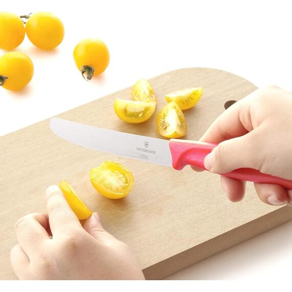 Victorinox Swiss Classic, Frühstücksmesser, Brötchenmesser, Scharfe Klinge, Wellenschliff, 11 cm, Kunststoffgriff, Rostfreier Stahl, Set 2teilig, Pink