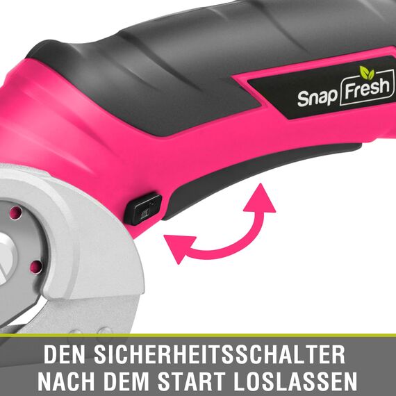SnapFresh Kartonschneider Elektrischer Schere 4V Kabellose Rollschneider Akku-Universalschneider Rotationsschneider - 2 Klinges - für Papier, Pappe, Teppich, Leder, Filz, Kunststoff (Rosa)