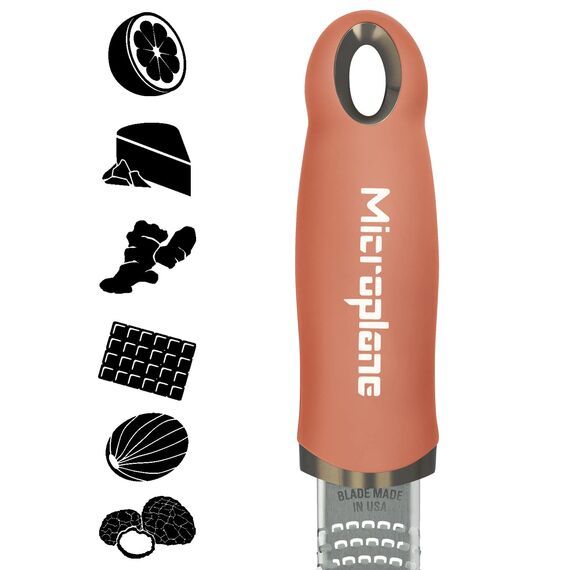 Microplane Zester Küchenreibe in Zimt-Orange für Zitrusfrüchte, Parmesan, Ingwer, Schokolade & Muskatnuss mit feiner Edelstahlklinge - Made in USA