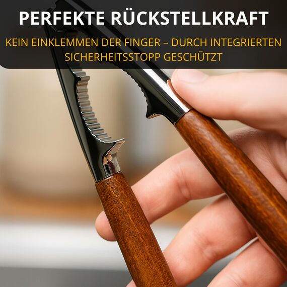 Thiru Nussknacker mit edlem Holzgriff - Ideal für Walnüsse, Haselnüsse, Paranüsse - Knacken ohne Kernzerquetschung - inkl. E-Book mit Rezepten - Made in Germany (Premium)