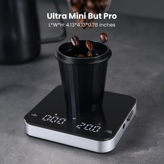 Maestri House Mini-Kaffee-Waage Barista Kit mit 100 g Kalibriergewicht & Tragetasche, Wiederaufladbare Espresso-Waage mit Timer, 2kg/0,1g Präzisions-Digitale Waage für Espresso und Pour-Over