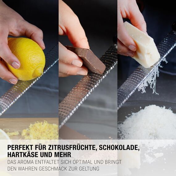Microplane Zester Küchenreibe in Altrosa für Zitrusfrüchte, Parmesan, Ingwer, Schokolade & Muskatnuss mit feiner Edelstahlklinge - Made in USA