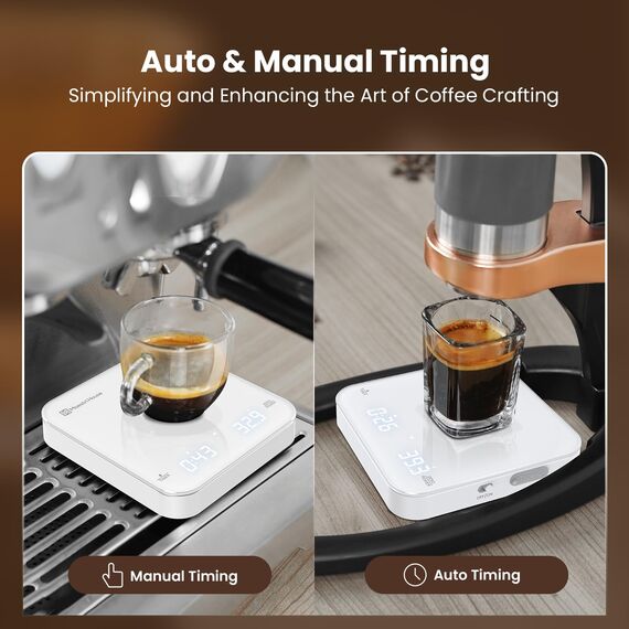 Maestri House Mini-Kaffeewaage mit Timer, Wiederaufladbare Espresso Waage, Präzise 2kg/0,1g Waage für Espresso & Pour-Over, Tragbare Digitale Küchenwaage mit Automatischer Zeitmessung